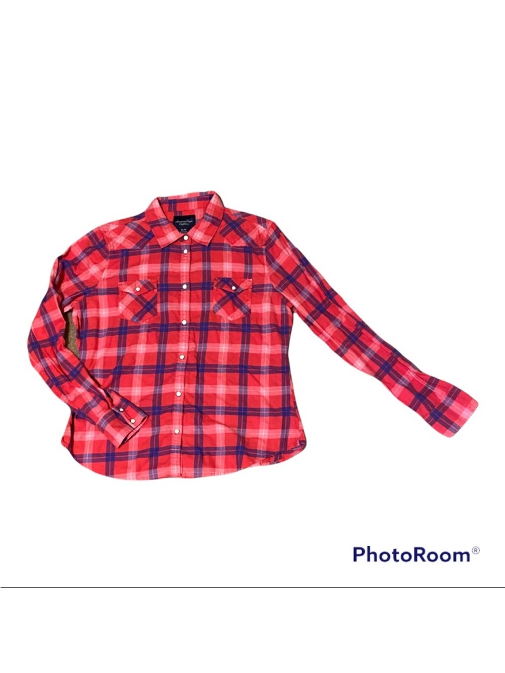 American Eagle cotton Plaid Button-Down Shirt - Red/Blue